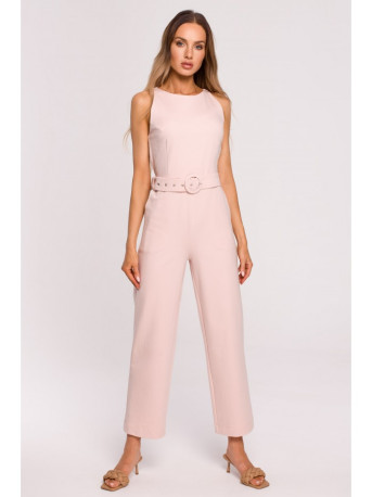 M679 Sleeveless jumpsuit with a buckle belt - candy pink
