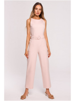 M679 Sleeveless jumpsuit with a buckle belt - candy pink