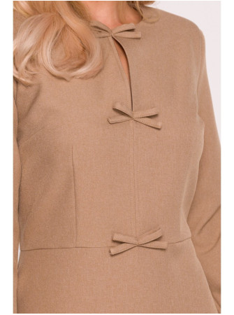 S413 Siaura suknelė su kaspinėliais - smėlio