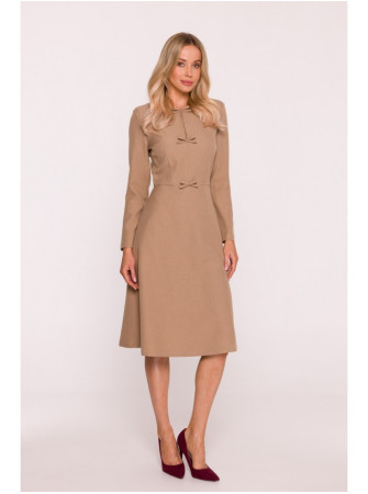 S413 Siaura suknelė su kaspinėliais - smėlio