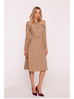 S413 Siaura suknelė su kaspinėliais - smėlio