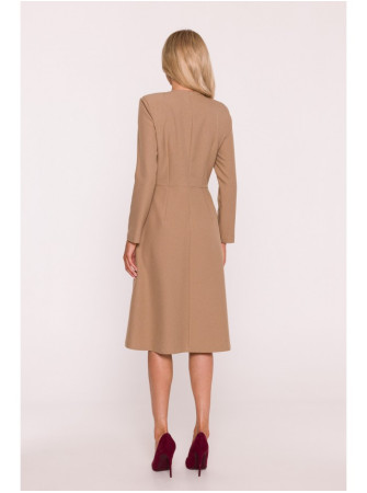 S413 Siaura suknelė su kaspinėliais - smėlio