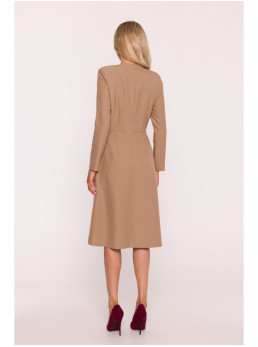 S413 Liemenį pabrėžianti suknelė su kaspinėliais - smėlio