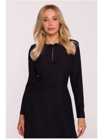 S413 Sukinė suknelė su kaspinėliais - juoda