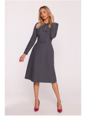 S413 Laisvo silueto suknelė su kaspinėliais - pilka