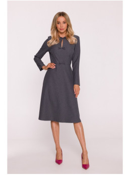 S413 Laisvo silueto suknelė su kaspinėliais - pilka