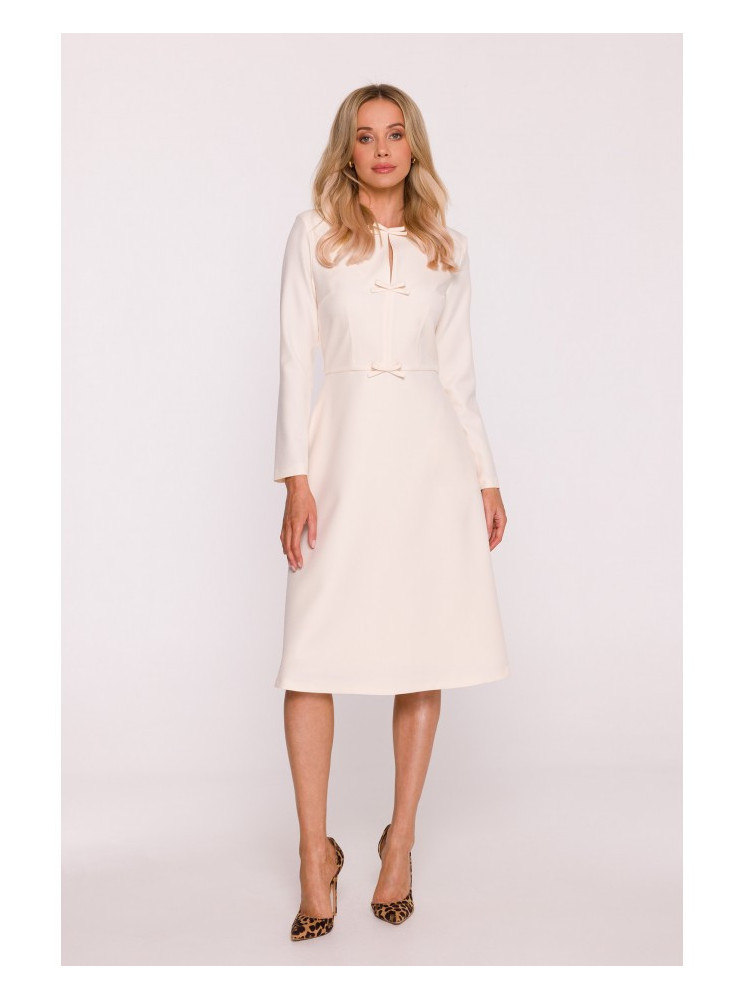 S414 Laisvo silueto suknelė su kaspinėliais - dramblio kaulo