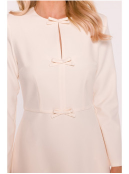 S414 Laisvo silueto suknelė su kaspinėliais - dramblio kaulo