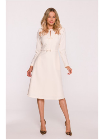 S414 Laisvo silueto suknelė su kaspinėliais - dramblio kaulo