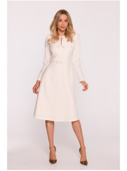 S414 Laisvo silueto suknelė su kaspinėliais - dramblio kaulo