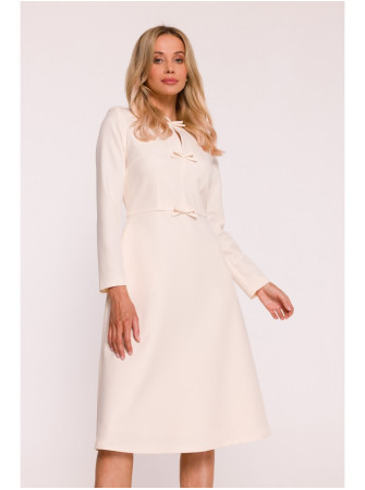 S414 Laisvo silueto suknelė su kaspinėliais - dramblio kaulo
