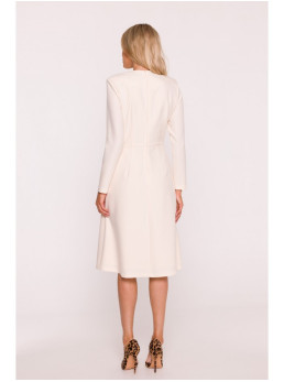 S414 Liemenę pabrėžianti suknelė su kaspinėliais - dramblio kaulo