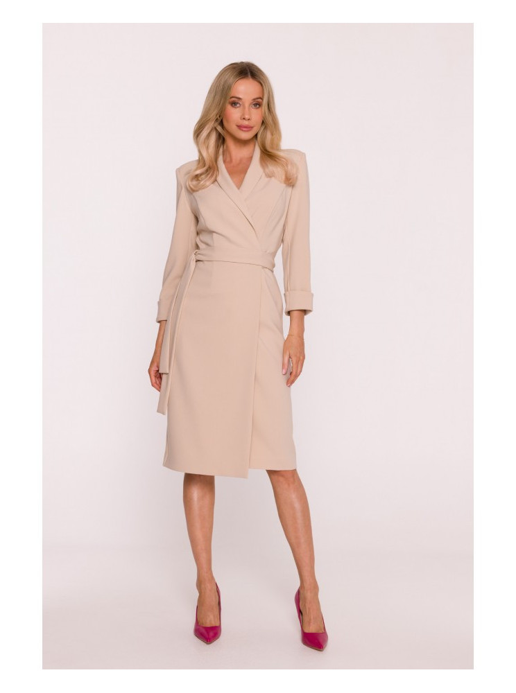 S415 Marškininė suknelė su juosmens dirželiu - smėlio