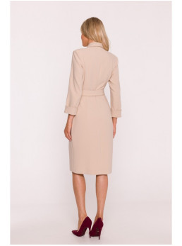 S415 Marškininė suknelė su juosmens dirželiu - smėlio