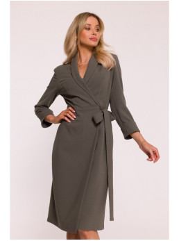 S415 Marškininė suknelė su juosmens raišteliu - chaki