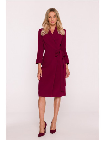 S415 Marškininė suknelė su juosmens raišteliu - kaštoninė