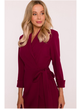 S415 Marškininė suknelė su juosmens dirželiu - kaštoninė