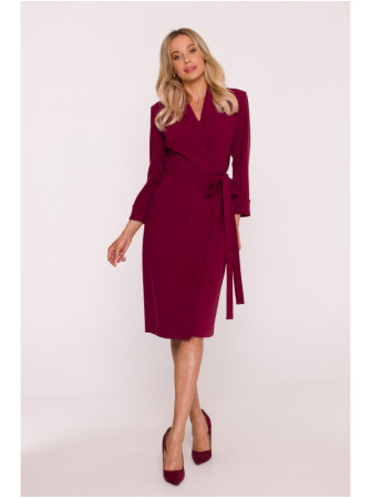 S415 Marškininė suknelė su juosmens raišteliu - kaštoninė