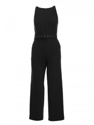 M679 Sleeveless jumpsuit with a buckle belt - black