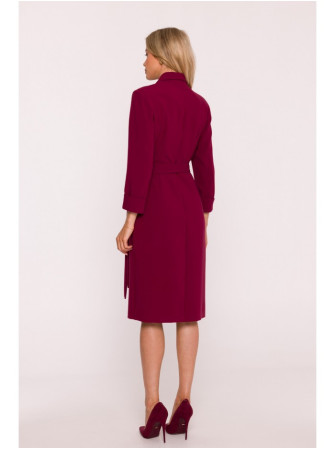 S415 Marškininė suknelė su juosmens raišteliu - kaštoninė