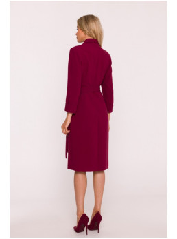 S415 Marškininė suknelė su juosmens raišteliu - kaštoninė