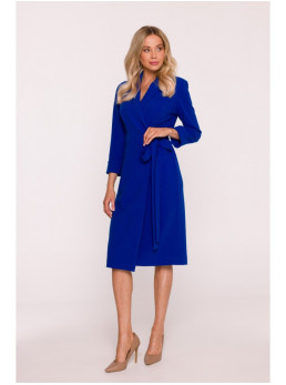 S415 Marškininė suknelė su juosmens dirželiu - karališka mėlyna