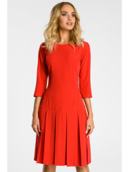 M336 Drop waist dress with pleats - red