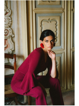 S416 Kombinezonas su raukiniais rankovėmis - kaštoninė