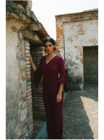 S416 Kombinezonas su raukiniais rankovėmis - kaštoninė