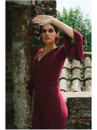 S416 Kombinezonas su raukiniais rankovėmis - kaštoninė