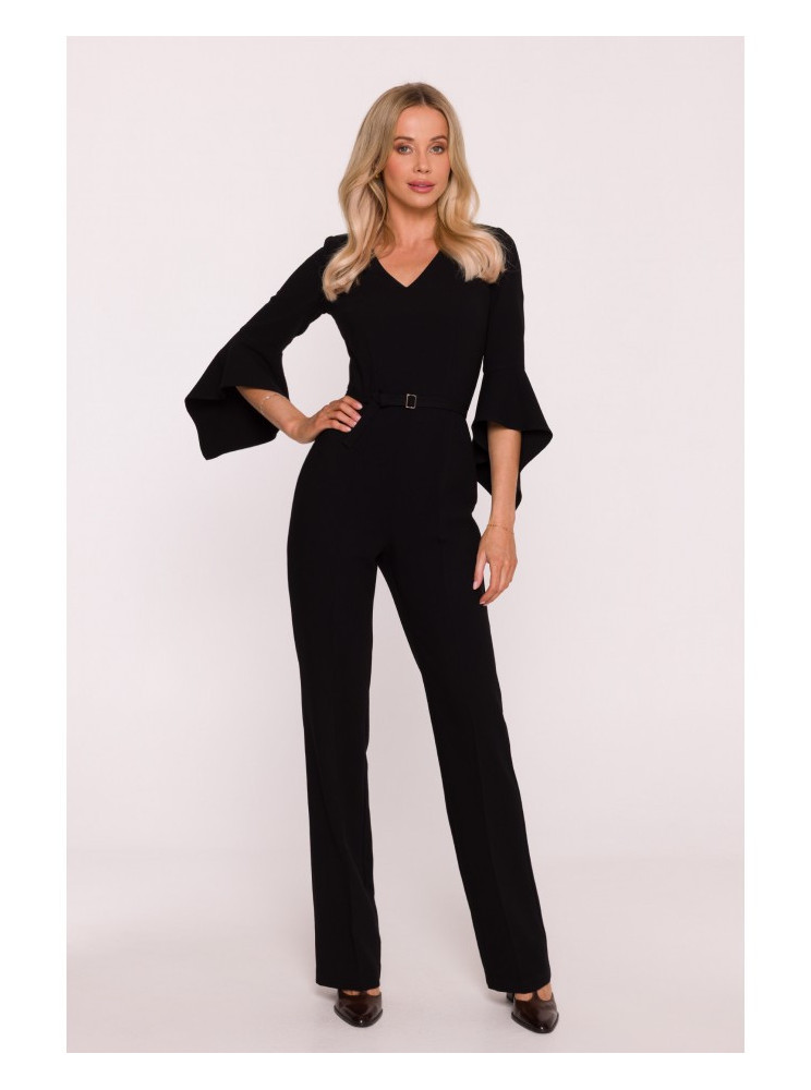 S416 Kombinezonas su raukiniais rankovėmis - juoda