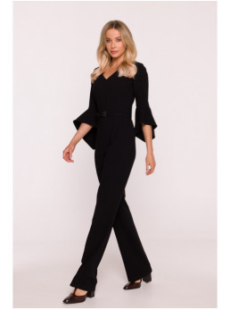 S416 Kombinezonas su raukiniais rankovėmis - juoda