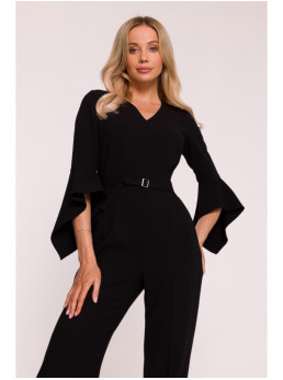 S416 Kombinezonas su raukiniais rankovėmis - juoda