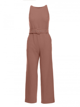 M679 Sleeveless jumpsuit with a buckle belt - chocolate