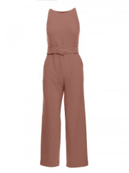 M679 Sleeveless jumpsuit with a buckle belt - chocolate