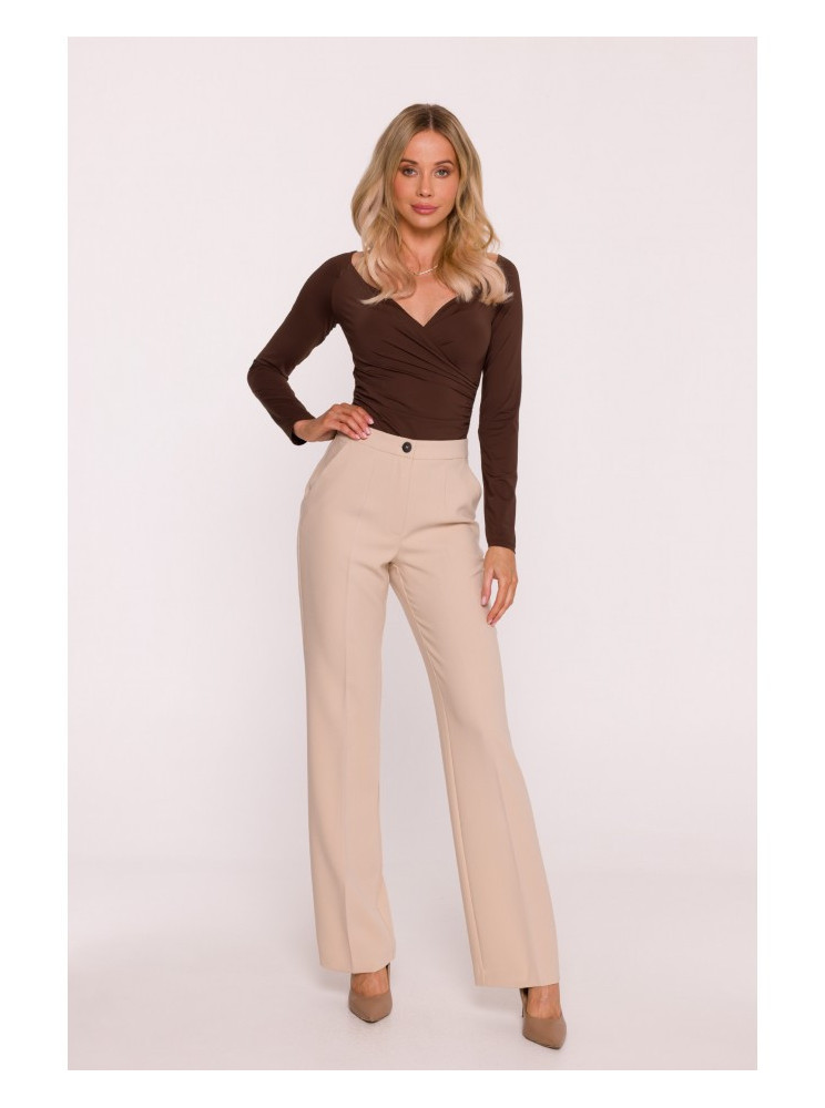 S418 Smėlio spalvos klasikinio stiliaus kelnės - smėlio