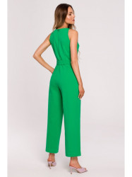 M679 Sleeveless jumpsuit with a buckle belt - green