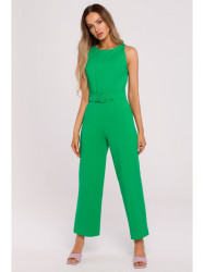 M679 Sleeveless jumpsuit with a buckle belt - green