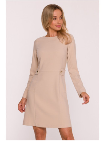 S419 Sukinė su dekoratyvinėmis sagomis ties juosmeniu - smėlio