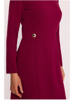 S419 Bordo spalvos suknelė su dekoratyvinėmis sagomis ties liemeniu - kaštoninė