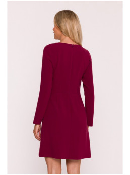 S419 Bordo spalvos suknelė su dekoratyvinėmis sagomis ties liemeniu - kaštoninė