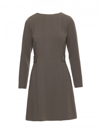 S419 Suknelė su dekoratyvinėmis sagomis ties liemeniu - chaki