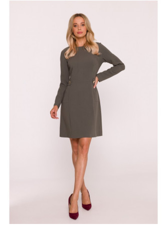 S419 Suknelė su dekoratyvinėmis sagomis ties liemeniu - chaki