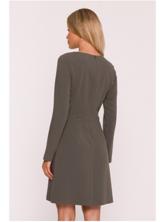 S419 Suknelė su dekoratyvinėmis sagomis ties liemeniu - chaki