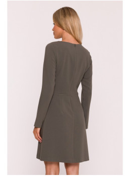 S419 Suknelė su dekoratyvinėmis sagomis ties liemeniu - chaki