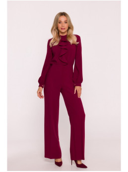 S420 Marškinėlių tipo kombinezonas su raukiniu - kaštoninė