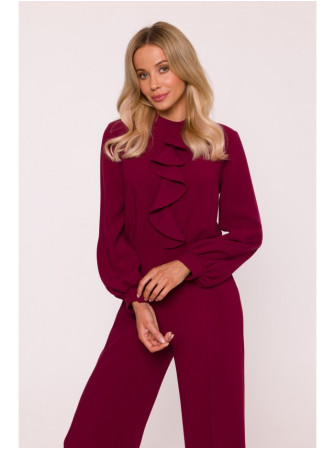 S420 Marškinėlių tipo kombinezonas su raukiniu - kaštoninė