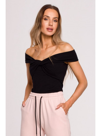 M680 Sleeveless top with knotted neckline - black