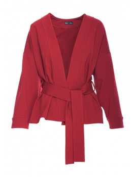 B297 Megztas švarkas be apykaklės - kaštoninė