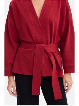 B297 Megztas švarkas be apykaklės - kaštoninė